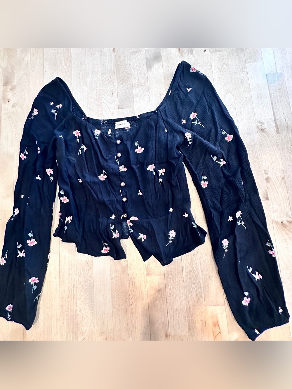 Needle & Thread Black Blouse with Pink Floral Embroidery